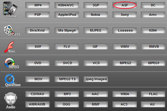 step2: Convert mpeg2 to asf