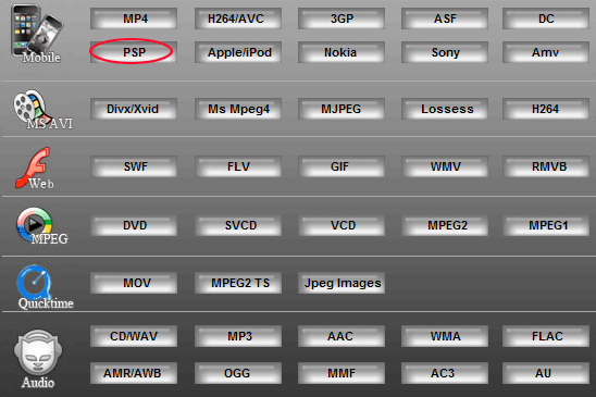 Step2:Convert MPEG1 to PSP