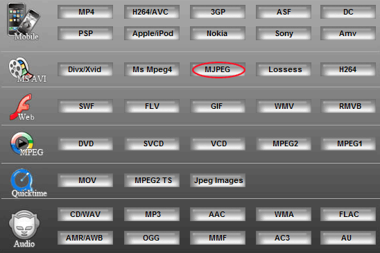 step2: Convert PSP to Mjpeg