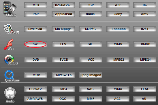 Step2:Convert MPEG4 to FLASH